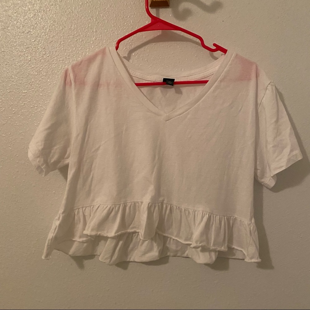 White Ruffled Crop Top, Size XS